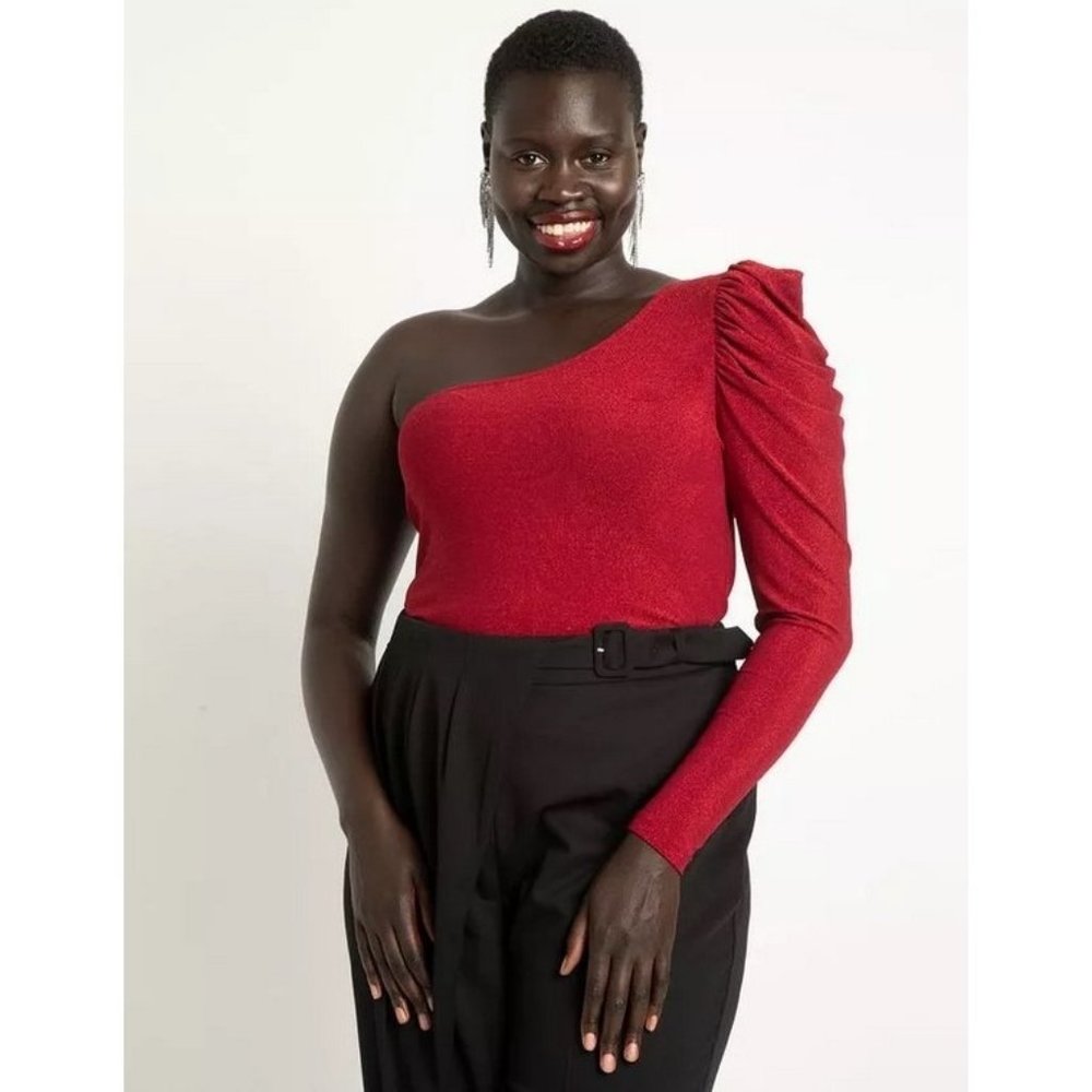 ❤️ NEW Eloquii Red One Shoulder Lurex Top 18-20